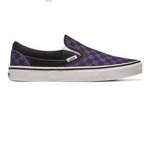 Vans Slip On Checkerboard Shoes, Black and Purple, W 10.5. M 9, New